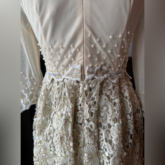 Metisu sheer top beige and gold floral pearl party dress.  Nwt - Picture 12 of 13